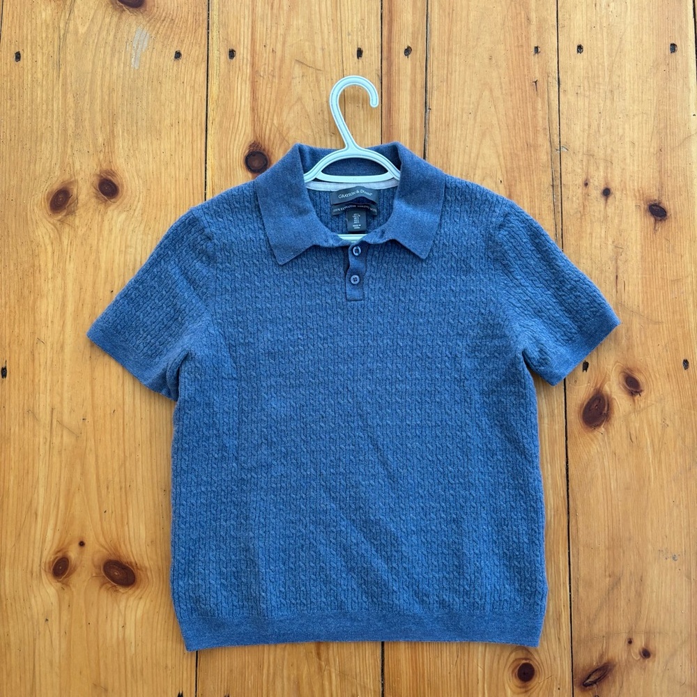 Grayson & Dunn Merino Wool Sweater Polo Mens L Blue